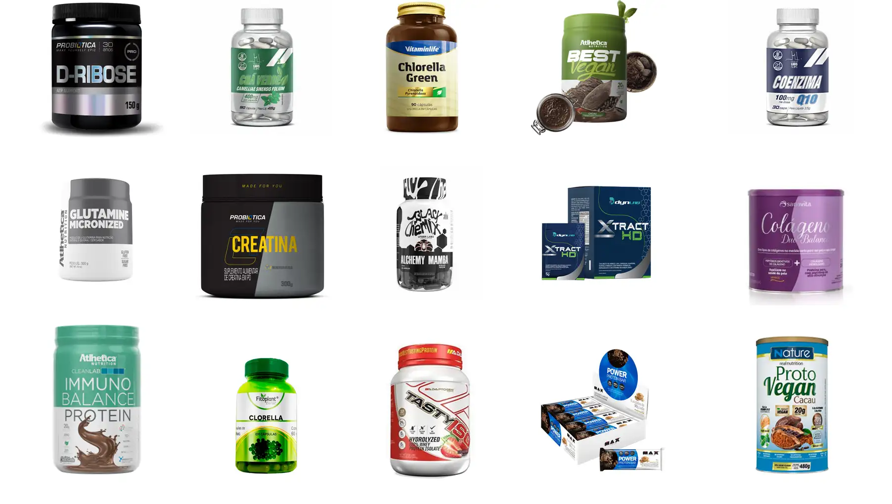 Prateleiras de suplementos da loja FF Nutrition